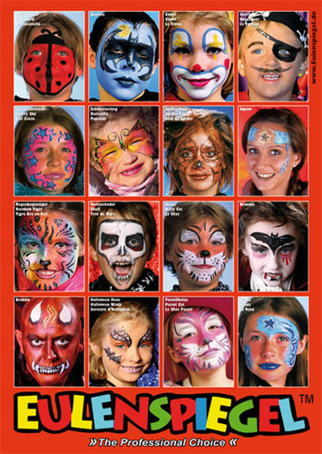 Eulenspiegel Poster mit 16 Masken , Poster DIN A 2
